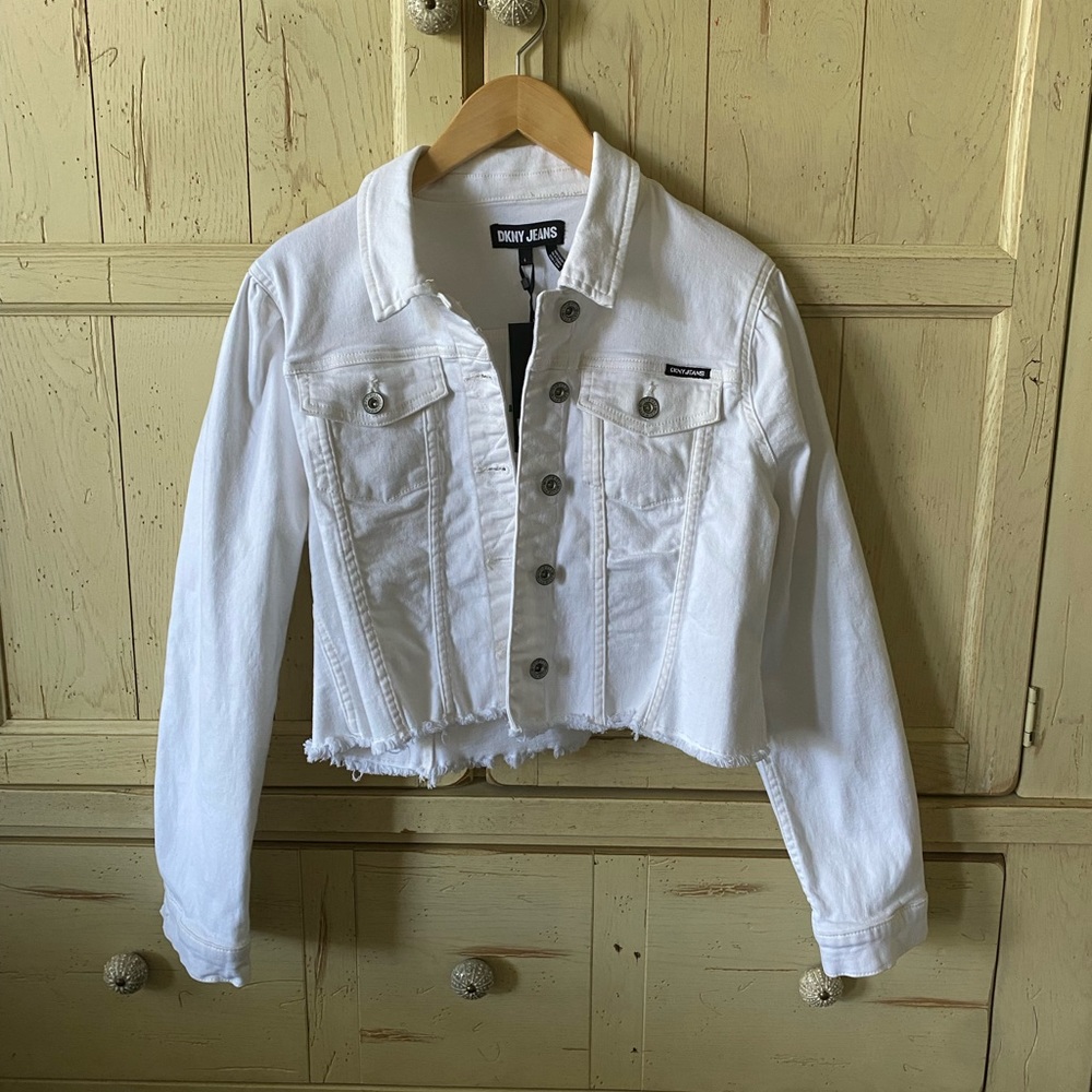 DKNY White Denim Cropped Jacket